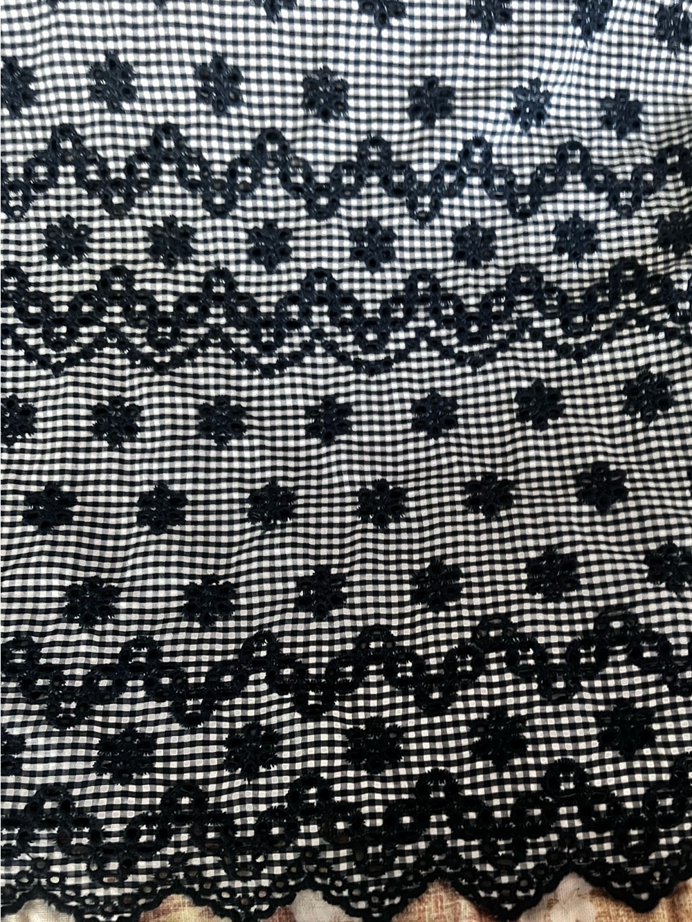 Doen Navy and White Checked Maxi dress with Puff Sleeves and Embroidered Hem. - Picture 4 of 4